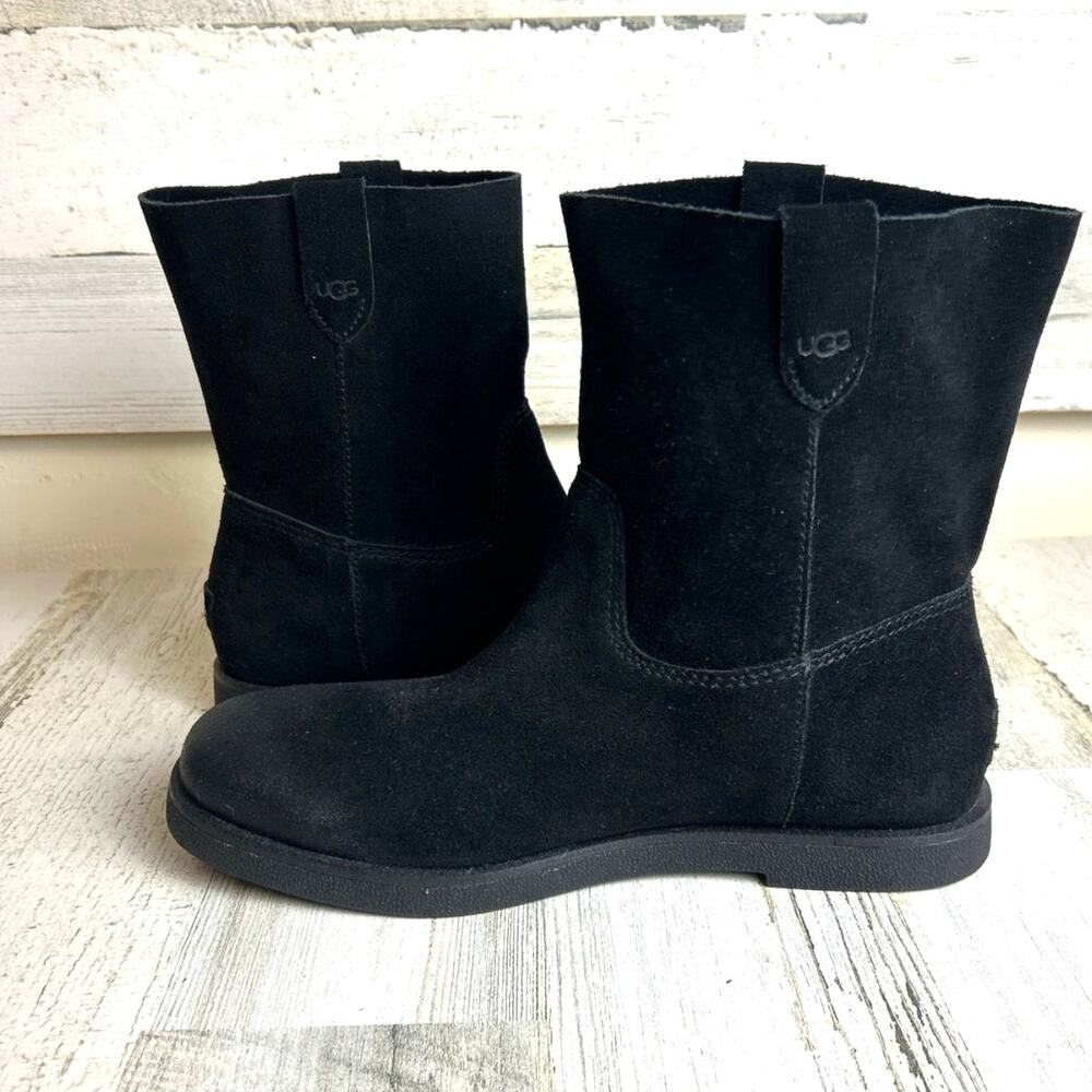 UGG Womens 6.5 Josefene Classic Flat Pull On Black Suede Ankle Boots NEW